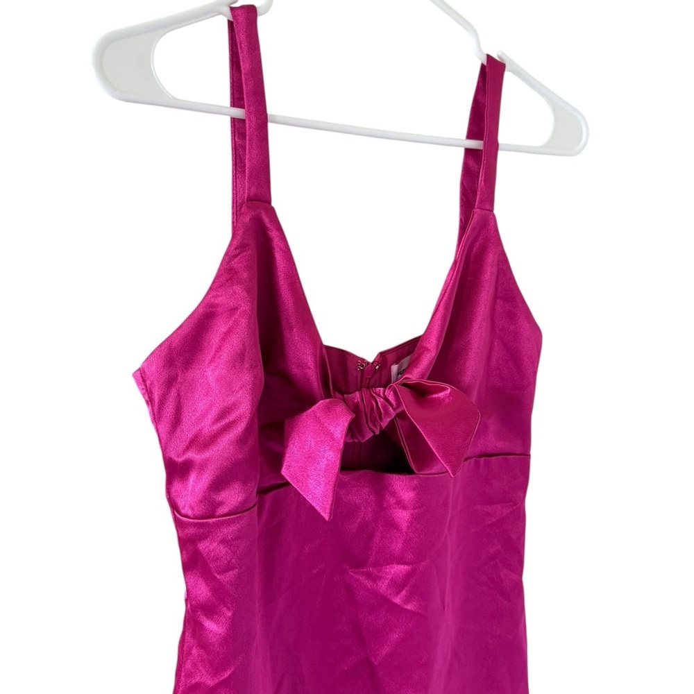 REVOLVE Hot Pink Satin Mini Dress with Front Tie - Picture 6 of 8